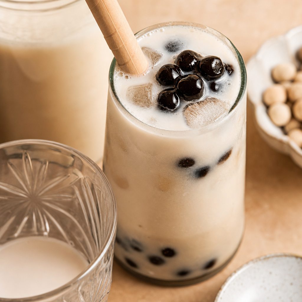 Lychee Milk Tea with Bits.